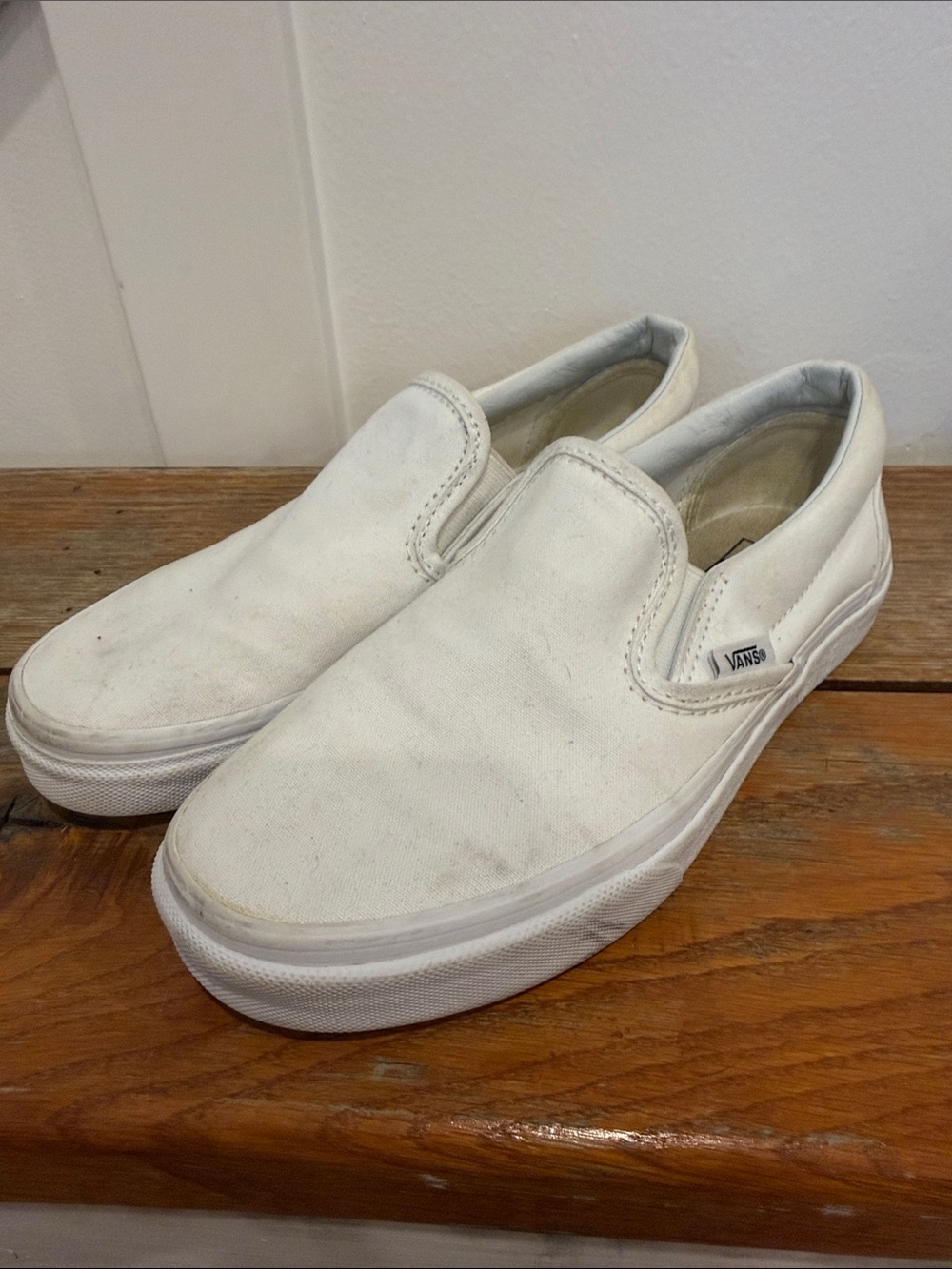 Vans White Canvas Slip-On Sneakers Size 7